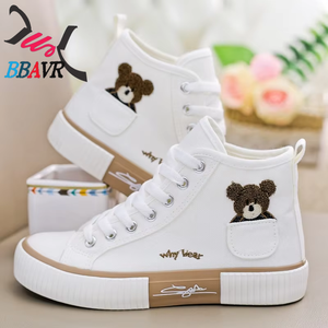รองเท้าผ้าใบหุ้มข้อสูงสำหรับผู้หญิง ยี่ห้อ Pocket Bear แบบผูกเชือก ใช้งานได้หลากหลาย รองเท้ากีฬาพื้นเรียบ กันลื่น น้ำหนักเบา เหมาะสำหรับวิ่ง - Product Image 4