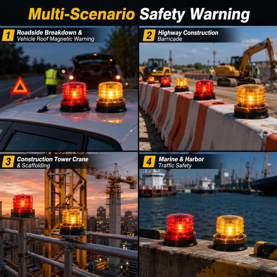 Solar Magnetic LED Warning Light IP66 Waterproof 4 LED Strobe Beacon ...