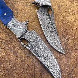 Cuchillo Táctico Personalizable Blue Dragon, Hoja de Acero de Damasco de Alta Calidad, No Intercambiable, Madera Sólida Estable DIY - Product Image 4