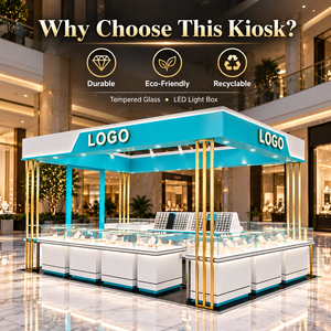 Kiosque à bijoux moderne en verre LED sur mesure avec structure en acier inoxydable, stand d'exposition de bijoux pour centre commercial, solution complète d'aménagement de boutique - Product Image 6