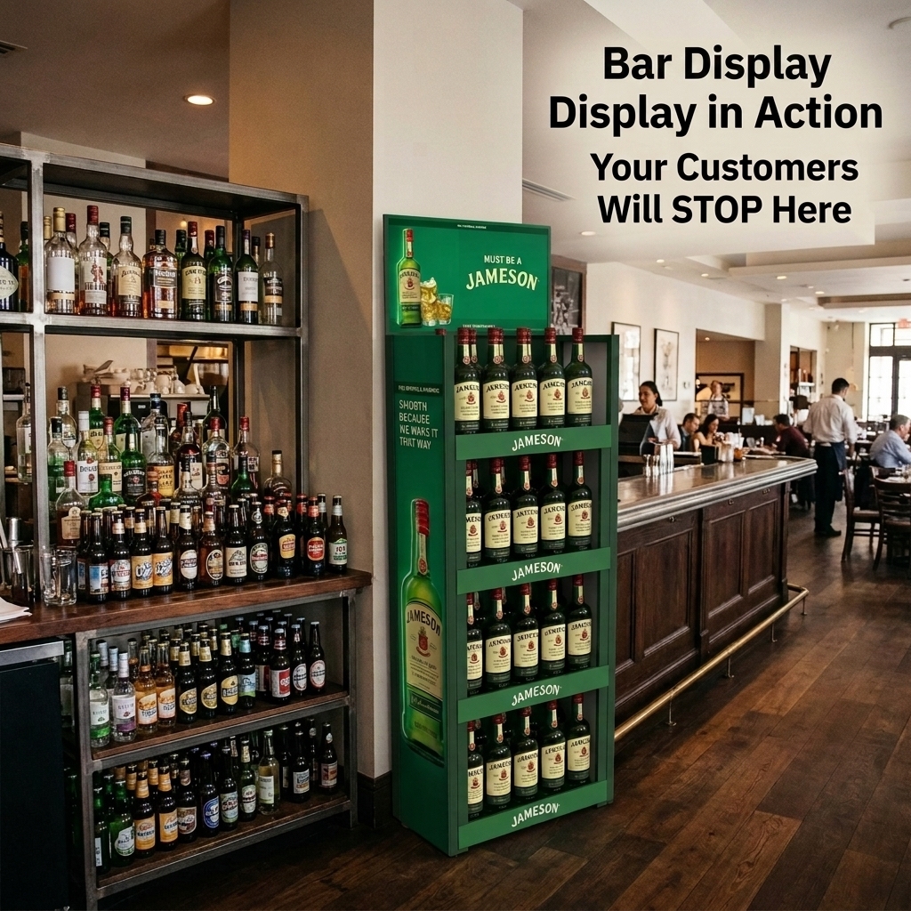 Wholesale Custom Floor Standing Metal Beer Display Stand Retail Cider Rum Wine Bottle Rack POS Display Shelf with Header ODM OEM — view 2