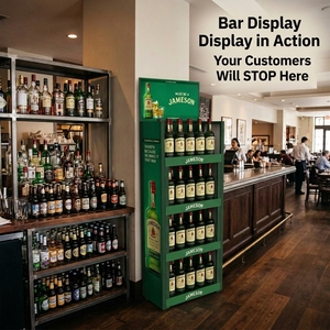 Présentoir de sol en métal personnalisé pour bière, cidre, rhum, vin – Étagère de présentation de point de vente avec en-tête – Vente en gros, ODM, OEM - Product Image 2