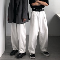 Boy amerikan tarzı Hong Kong yüksek belli gevşek Vintage Boot Cut Ins Retro tembel rahat Denim kat-uzunluk pantolon erkekler