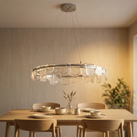 Lustre Jingshi en métal argenté, avec pampilles en verre texturé superposées, éclairage de plafond pour la maison à l'éclat chaleureux