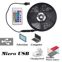Rétroéclairage LED pour Téléviseur de 5m Direct Usine, USB 5V, 30 LED/m, 5050, Télécommande 24 Touches, IP20, Ruban Lumineux LED RGB Flexible pour Décoration d'Intérieur