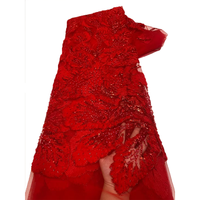 NI.AI Dentelle en velours de luxe de haute qualité avec broderie florale, perles et sequins pour matériaux de robes de mariée