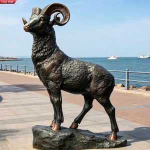 YOUFINE Statue de mouton cornu grandeur nature en bronze sur socle rocheux, sculpture de faune pour parc de <span class=keywords><strong>montagne</strong></span> et réserve naturelle - Product Image 5