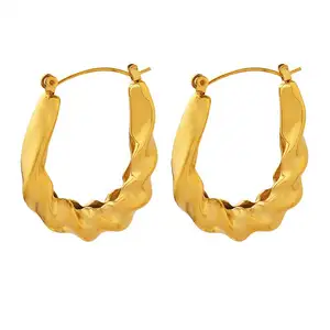 FANJIN modeschmuck modische vintage jhumka 18k gold plattiert boho individuell edelstahl U twist reifohrringe ohrringe damen