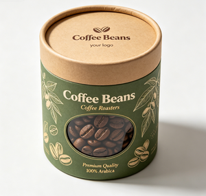 Custom Kraft Paper Tube Coffee Beans Packaging Green With Gold Foil Printing Recyclable Premium Quality 100% Arabica - Product Image 4