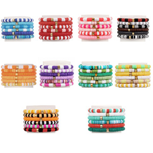 <b>Beaded</b> Polymer Clay <b>Bracelet</b> Set 6 Pieces Women Party Jewelry Handmade Geometric Design Yiwu Origin Fall 2023 - Product Image 1