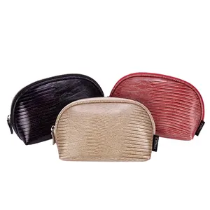 China Manufacturer Customize Cosmetic Storage Fashion Durable Lizard Grain Leather Makeup Bag With Logo