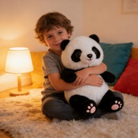 Boneka Panda Lembut dari Katun, Teman Pertama Bayi, Boneka Rajut Hewan Hutan, Mainan Boneka Isi Dakron untuk Hadiah Ulang Tahun Anak