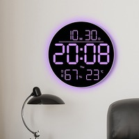 Huayang 6695R Quarz Art Deco RGB Farbwechsel-Wanduhr mit Radio, Moderne Große Ziffern, Fernbedienung für Studierzimmer, Heimdekoration, Geschenk
