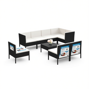 Ensemble de salon de jardin en rotin noir 6 places, mobilier d'extérieur au design contemporain - Product Image 1