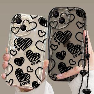PH571เหมาะสำหรับ iPhone 16PROMAX เคสโทรศัพท์สำหรับ iPhone 13/15, line Graffiti Love CHAIN, 11/16, silicone x โปร่งใส - Product Image 2