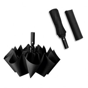Parapluie pliant noir entièrement automatique 12K avec design minimaliste, tissu et poignée en plastique, cadeau d'affaires pour la vente en gros - Product Image 1