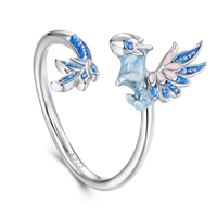 925 argent Sterling Dragon volant anneau ouvert bleu émail bande plaqué or blanc pour les femmes fête Original bijoux fins SCR1135