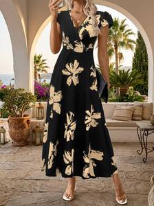 Nuevo Vestido Estampado <span class=keywords><strong>con</strong></span> Cuello en V para Mujer 2026 - Elegante <span class=keywords><strong>Falda</strong></span> de Verano <span class=keywords><strong>con</strong></span> Volantes, Vestido Casual Bohemio de Manga Corta, Venta al por Mayor de Moda - Product Image 3