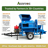 Batteuse multi-cultures mobile à moteur diesel avec double ventilateur de grande taille et tamis vibrant pour le battage des céréales agricoles