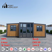 Fort Horizon Maison Conteneur Préfabriquée Extensible 20/40 pieds, Modèle Amélioré Easy Build, en Panneaux Sandwich Acier Léger, Garantie 5 Ans