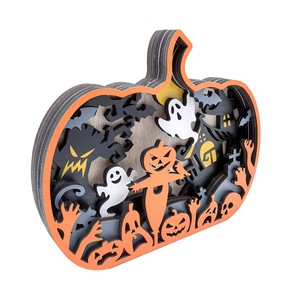 Décoration de bureau d'Halloween : Citrouille multicouche simulée avec fantôme de maison hantée et épouvantail - Product Image 5