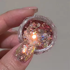 2023 Hot Sell Nail Glitter Flocos Shinning Lantejoulas Cosméticos Artesanato Nail Glitter Pó