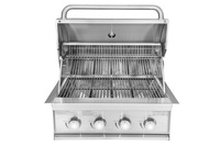 Cuisine extérieure de jardin haut de gamme, moderne, luxueuse, résistante à la rouille, durable, entièrement en acier inoxydable, barbecue à gaz encastré 4 brûleurs latéraux