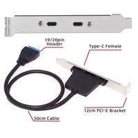 Kabel Ekstensi Port Panel Belakang Chassis USB 3.0 Front Panel Header 19/20Pin Male ke 2 USB C Female dengan Bracket Slot PCI-E 12cm