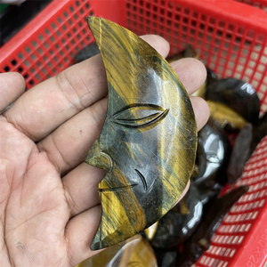Venta al por mayor tallado a mano amarillo Ojo de Tigre piedra Luna cara estatua cristales y piedras estatua para Decoración - Product Image 4
