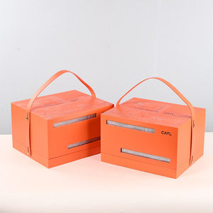 Boîte cadeau orange pour communications optiques, en carton ondulé, avec couvercle à rabat et poignée, pour l'emballage de gâteaux de lune - Product Image 1