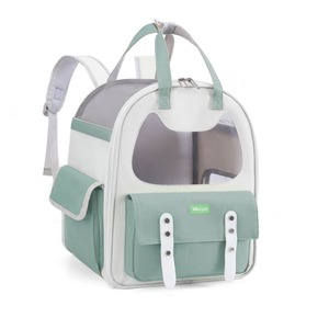 Transparent Mesh <b>Pet</b> Backpack <b>Carrier</b> Soft-Sided Zipper Closure Breathable Oxford Material Gray Color 5kg Capacity Square Shape - Product Image 4