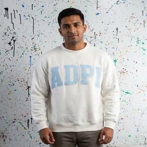 ADPI ASH GREY Neck Sweatshirt 100% Cotton <b>Navy</b> Blue Applique Embroidery wide neck Sweatshirt Finer Threads - Product Image 1