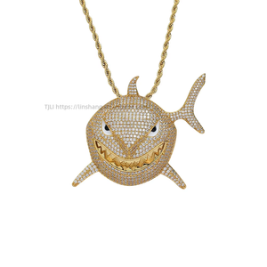 Large shark pendant, hip-hop <b>copper</b> inlaid zircon personalized domineering men's necklace. - Product Image 1