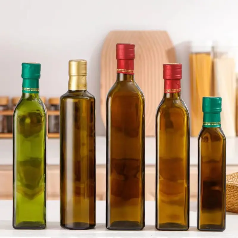 Botellas de vidrio de aceite de oliva vacías elegantes Forma cuadrada 250ml 500ml 750ml Organización de cocina