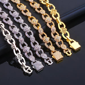 NUOYA سلسلة كوبية صغيرة فاخرة مرصعة بأربع أوراق البرسيم مع تصميم العين مكعب زركونيا مجوهرات الهيب هوب - Product Image 5