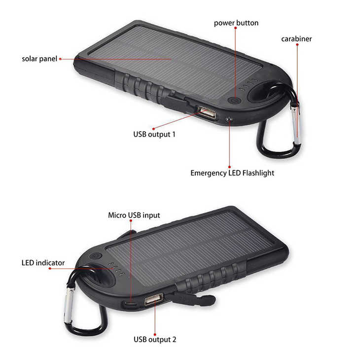 dual usb solar power bank with flashlight 5000mah