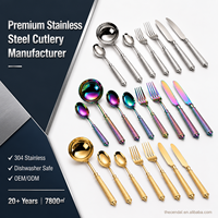Vente en gros de couverts individuels en acier inoxydable 304 poli miroir, luxe, argent/or, manche moleté diamant, compatibles lave-vaisselle