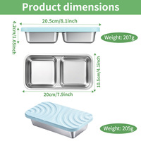 Nouvelle boîte de rangement alimentaire minimaliste moderne en acier inoxydable 304, compatible micro-ondes, avec compartiments et couvercle en silicone, pour l'export.