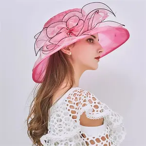 Elegant ladies lace flower mesh wedding hats Sinamay detachable kentucky derby women church hats