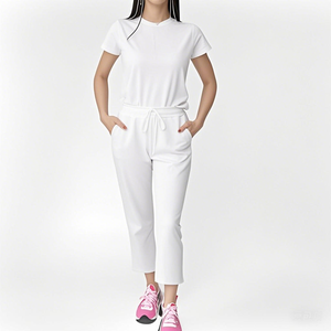 AQTQ Custom Women's Surgical <span class=keywords><strong>Jogger</strong></span> Red <span class=keywords><strong>Scrub</strong></span> <span class=keywords><strong>Set</strong></span> Manga corta Mao-Neck Top y <span class=keywords><strong>Jogger</strong></span> Pants - Product Image 2