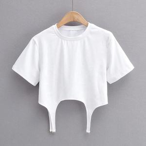 Camiseta corta blanca con logotipo personalizado para mujer, Camiseta corta estampada de algodón liso, Camiseta corta en blanco con Etiqueta Privada, camiseta para mujer - Product Image 2