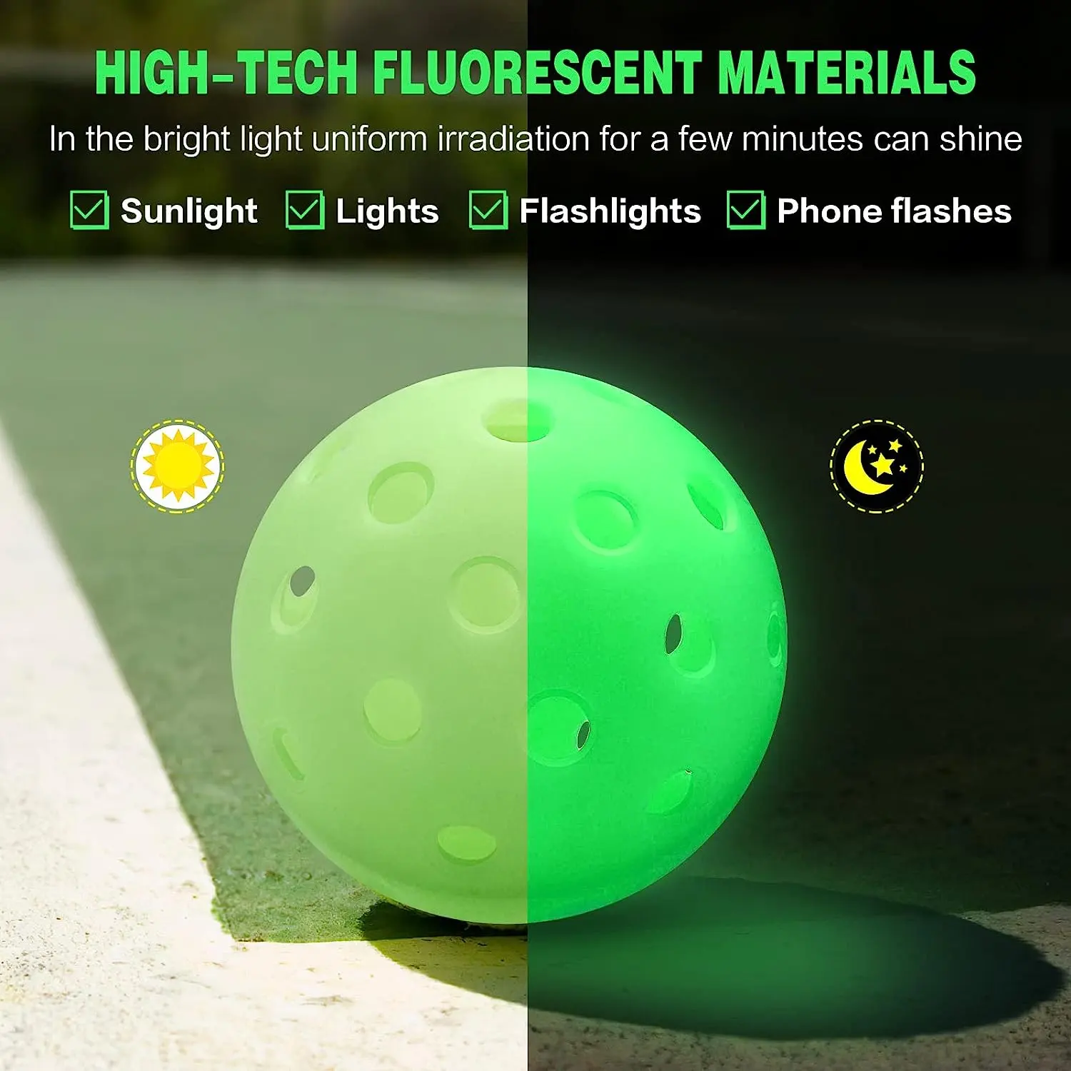 MOZKUIB USAPA Standard 40/26 Hole Night Glowing LED Durable Flight Outdoor Indoor Pickle Ball Professional Pickleball Ball