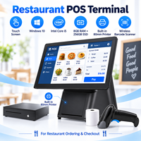 Terminal de point de vente pour restaurant de 15,6 pouces avec écran tactile Windows 10 I5 8 Go 256 Go SSD Imprimante intégrée de 80 mm Lecteur de codes-barres sans fil