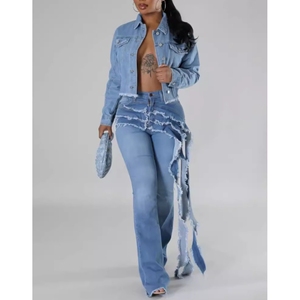 Pantalones vaqueros elásticos de mujer con tirantes largos, lavados y desgastados, estilo urbano, de moda, ¡gran oferta! - Product Image 2