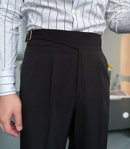 Pantalones de traje rectos de cintura alta con cinturón de hebilla de estilo italiano, pantalones <span class=keywords><strong>Gurkha</strong></span> elegantes ajustados informales para hombre - Product Image 3