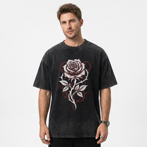 <b>Men's</b> Black Cotton <b>T</b>-<b>Shirt</b> With White Rose <b>Floral</b> Print O-Neck Short Sleeve Casual Regular Fit - Product Image 5