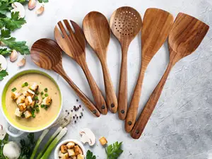 Bamboo Wooden Spoons For Cooking 6-Piece Apartment Essentials Wood Spatula Spoon Nonstick Kitchen Utensil Set