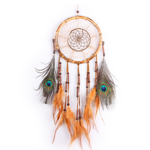 Grand pendentif bohème tissé corde de lin <span class=keywords><strong>cercle</strong></span> de bambou <span class=keywords><strong>attrape</strong></span>-rêves maison pendentif cadeau de vacances cadeau étudiant - Product Image 1