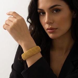 YF3482 Bracciale Vintage Placcato Oro 18K in Acciaio Inossidabile, Stile Dubai, a Maglia Larga, Impermeabile, a Forma di C, Massiccio, da Donna - Product Image 4