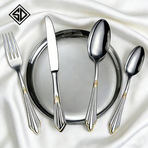 Juego de Cubiertos de Acero Inoxidable de Alta Calidad con Acabado en Oro Real, Tenedor, Cuchara, Cuchillo y Plato para Restaurante, Hotel, Fiesta - Product Image 1
